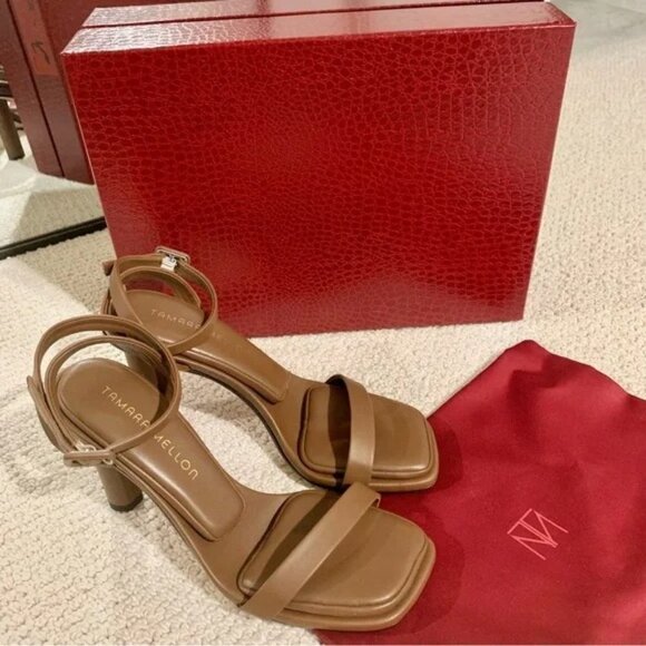 Tamara Mellon Sienna Brown Pillow-Top Solar 100 Nappa Leather Heeled Sandals - Picture 5 of 11